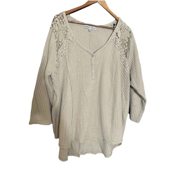 Absolutely Famous Dusty Waffle Sweater Top Size 3X‎ boho lace sheer cottage - Picture 1 of 7